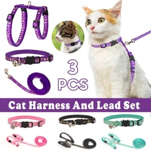 Cat Puppy Collar & lead Sets Small Dog Nylon Soft Harness Handle Set With Bell - Picture 1 of 17