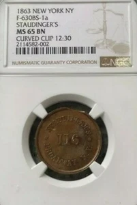 1861-65 NEW YORK,NY F-630BS-1A STAUDINGER'S NGC MS65 BN  - Picture 1 of 2