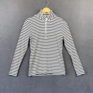 Sportscraft Long Sleeve T Shirt Womens Size S White Black Striped Quarter Zip - Picture 1 of 10