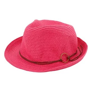 Women's Packable Classic Fedora, Pink, Summer Beach Hat UPF 50 Fine Braid Straw - Picture 1 of 5