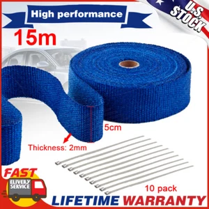 2" x 50Ft Roll Blue Fiberglass Exhaust Wrap Manifold Header Pipe Heat Wrap Tape - Picture 1 of 12
