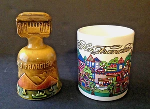 Pair Vtg San Francisco California Souvenirs Ceramic Coffee Mug and 5" Tall Bell - Picture 1 of 3