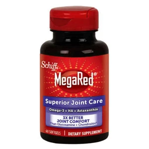 SCHIFF MegaRed Superior Joint Care, Omega-3 Krill Oil+HA+Astaxanthin 60 Softgels - Picture 1 of 7