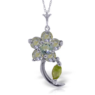 0.87 CTW 14K Solid White gold fine Flattery Aquamarine Peridot Necklace 16-24" - Image 1 of 4