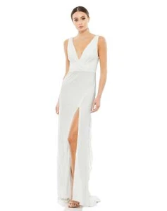 Vestido Mac Duggal 12336 Jersey Sin Mangas Cuello Abertura Talla 4 ($298) Blanco - Imagen 1 de 2