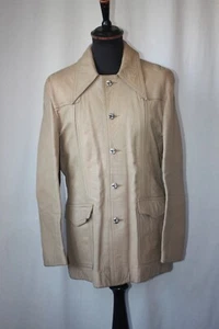 Giacca pelle vintage anni 70 beige colletto pugnale taglia media funky mod soul revival - Foto 1 di 15