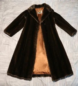 Vintage Vogue Faux Fur Coat Womens Medium Full Length Lined 60s 70s Hong Kong - Picture 1 of 14
