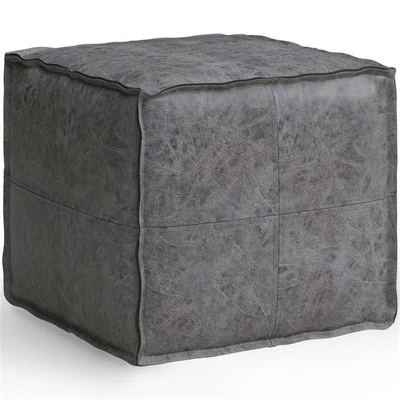 Trent Home Boho Square Pouf in Distressed Black Faux Leather - Image 1 of 4