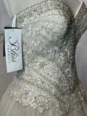 Vestido de novia marfil champán talla 12 vestido con cuentas brillantes nuevo Bliss Formals nuevo con etiquetas Foto 1 de 4