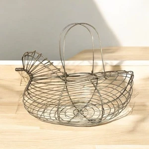 Hen Chicken Shaped Metal Wire Egg Basket Holder Handles Kitchen Country Core - Picture 1 of 10