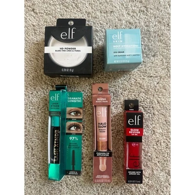 ELF Cosmetics Bundle: HD Powder, Eye Cream, Mascara, Blush, Lip Oil - NEW - Image 1 of 4