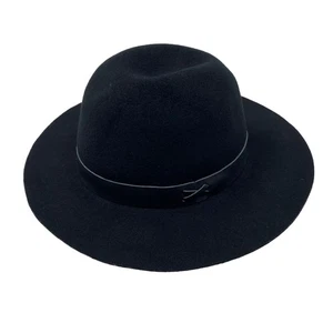 Hat Attack Womens 100% Wool Felted Brimmed Fedora Leather Trim Black - Picture 1 of 7
