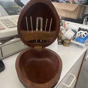 Vtg Wooden Walnut Shaped Nut Bowl With Cracking Utensils Included - Picture 1 of 5
