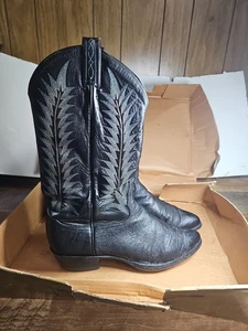 VTG 70s Black Tony Lama Cowboy Boots Black Label Style 8614 Size 9 1/2 D - Picture 1 of 7