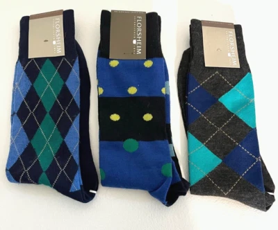 Paquete de 3 calcetines Florsheim de vestir argyle y lunares para hombre talla 6-12 1/2 Foto 1 de 3