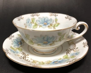 Piattino tazza da tè vintage anni 70 Jyoto Fine China margherite blu oro dorato JYO76 Giappone - Foto 1 di 16
