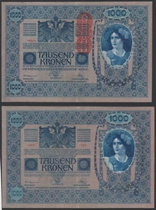 Austria 1000 kronen 1902 1919 DÖ P59 Same Front & Back Block 1656 aVF - Picture 1 of 8