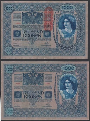 Austria 1000 kronen 1902 1919 DÖ P59 Same Front & Back Block 1656 aVF - Image 1 of 4
