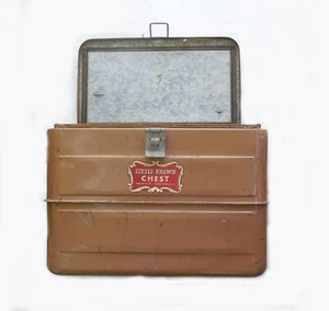 1950's LITTLE BROWN CHEST - ALL METAL COOLER BY HEMP & Co - CLEAN - Picture 1 of 4