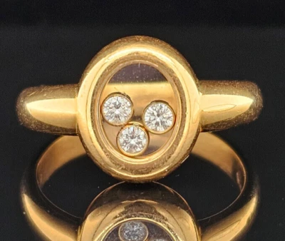 18K Yellow Gold CHOPARD HAPPY 3 DIAMONDS OVAL Ring Size 5 - Image 1 of 4