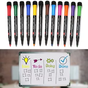 12 Colors Magnetic Dry Erase Markers Pen Whiteboard Fine Tip for Fridge Boards - Picture 1 of 12