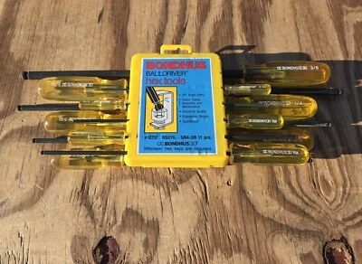 Vintage BONDHUS 11pc Balldriver Hex Tools Yellow Set 10737 SAE 5/64" to 3/8" USA - Image 1 of 4