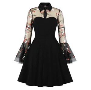 vintage swing party cocktail dress keyhole mesh bell long sleeve dress 3X Plus - Picture 1 of 9