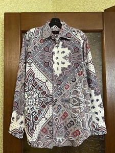 RARE ETRO VINTAGE MENS BAROQUE ART PRINTED COTTON LUXURY SOLID DRESS SHIRT SZ L - Picture 1 of 13