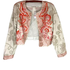 Soft Surroundings Hand beaded Twin Garlands Crop Bolero Jacket In Natural sz PS - Picture 1 of 12