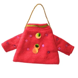 Ugly Christmas Sweater Ornament Package Topper Red Tree Sequins Beaded Vintage - Picture 1 of 16