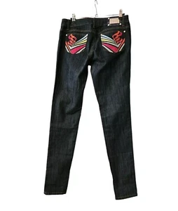 RocaWear Juniors Jeans Size 9 Dark Wash Y2K Embroidered Colorful - Picture 1 of 10