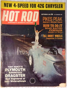 SEPTEMBER 1963 HOT ROD MAGAZINE - Corvair 426 Chrysler Plymouth Dragsters - Picture 1 of 4