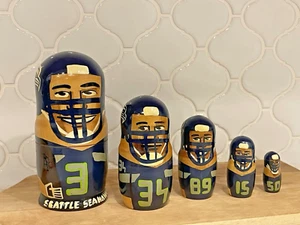 SEATTLE SEAHAWKS FOOTBALL NFL SPORTS Hand Painted Wooden Russian Nesting Dolls - Picture 1 of 14