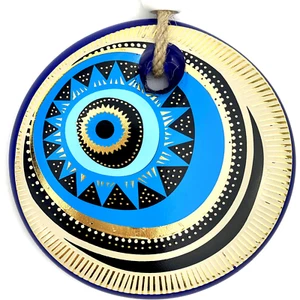 Evil Eye Glas Wandbehang mit Makramee Wohndeko vergoldet Weihnachtsschmuck - Bild 1 von 3