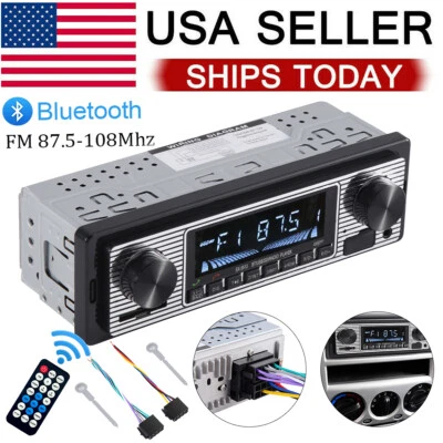 Single Din Bluetooth Vintage Car Stereo FM Radio USB Audio Receiver MP3 Player - Image 1 of 4