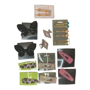 Girls Hair Lot Barrettes Hair Clips Jeweled Bobby Pins 18pcs Bows Sequins Pink - Picture 1 of 12