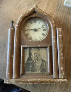 VTG BURROUGHS CO. GILBERT MOVEMENT #52 ENGLISH LANCET ALARM MANTEL CLOCK - Picture 1 of 3