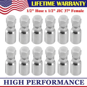 12 Pack 1/2" Hose x 1/2" JIC 37° Female Hydraulic Hose End Swivel Crimp Fitting - Picture 1 of 15