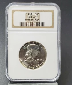 1963 P Franklin Silver Half Dollar Coin NGC MS65 GEM BU SOME TONING - Picture 1 of 4