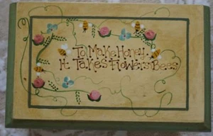 ~ HAND CRAFTED GORGEOUS WOOD MILLS RIVER SRI LANKA RECIPE BOX BEE THEME ~ - Picture 1 of 8