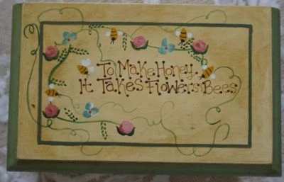 ~ Hand Crafted Wood Mills River Sri Lanka Bee Themed Recipe Box Gorgeous  ~ - Image 1 of 4