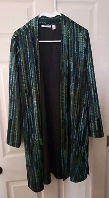 Cárdigan plumero tejido líquido negro dorado verde Susan Graver talla grande Foto 1 de 4