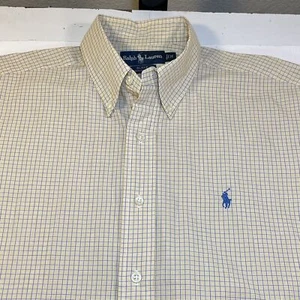 POLO RALPH LAUREN BLAKE BUTTON FRONT CAMP SHIRT Mens M Plaid Blue & Yellow  - Picture 1 of 3