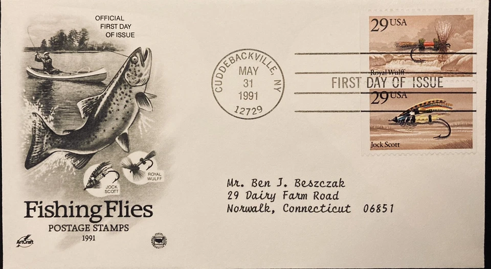FDC~1991 FISHING FLIES, CUDDEBACKVILLE, NY. JOCK SCOTT - Image 1 of 1