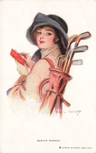 WOMAN GOLFER F EARL CHRISTY ALWAYS WINNING PRETTY WOMAN POSTCARD 1914 061125 U - Bild 1 von 2