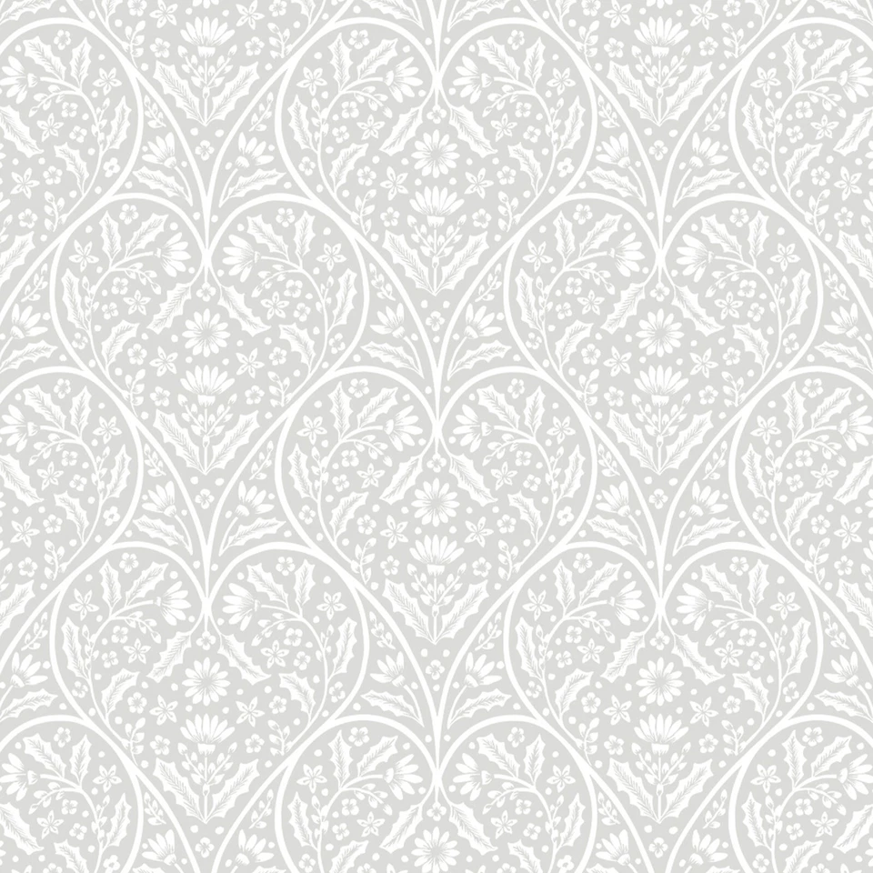 White Heart Damask  PVC Vinyl Wipe Clean Oilcloth Tablecloth - Image 1 of 1