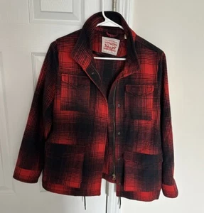 Levi’s Buffalo Plaid Truckers Jacket Women’s XS Polyester Wool Blend Red & Black - Picture 1 of 23