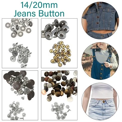 Hammer on Jeans Buttons Denim Replacement for Leather Bags Coat Trousers - Image 1 of 4