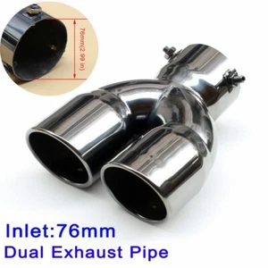 Universal Car Dual Outlet Rear Muffler Exhaust Tail Pipe Tip 76mm 3 Inch Inlet - Picture 1 of 7