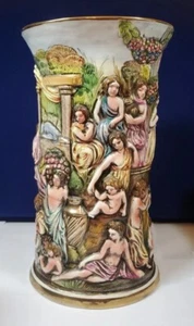 CAPODIMONTE VASE ITALIAN WOMEN NUDES Handpainted Porcelain 12" X 6.75" VINTAGE - Picture 1 of 18